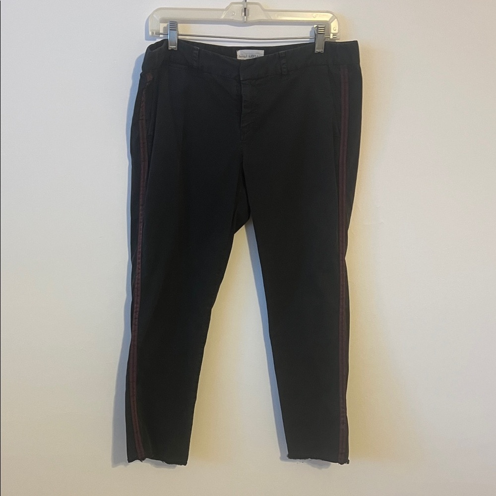 Nili Lotan Black Cropped Pants with burgundy stripes